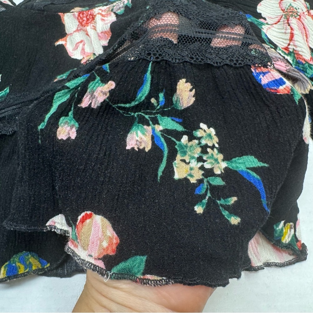 FAVLUX Peplum Babydoll Top Lace Trim Flare Sleeve Crop Ruffles Floral Fairy Y2K - Picture 9 of 13